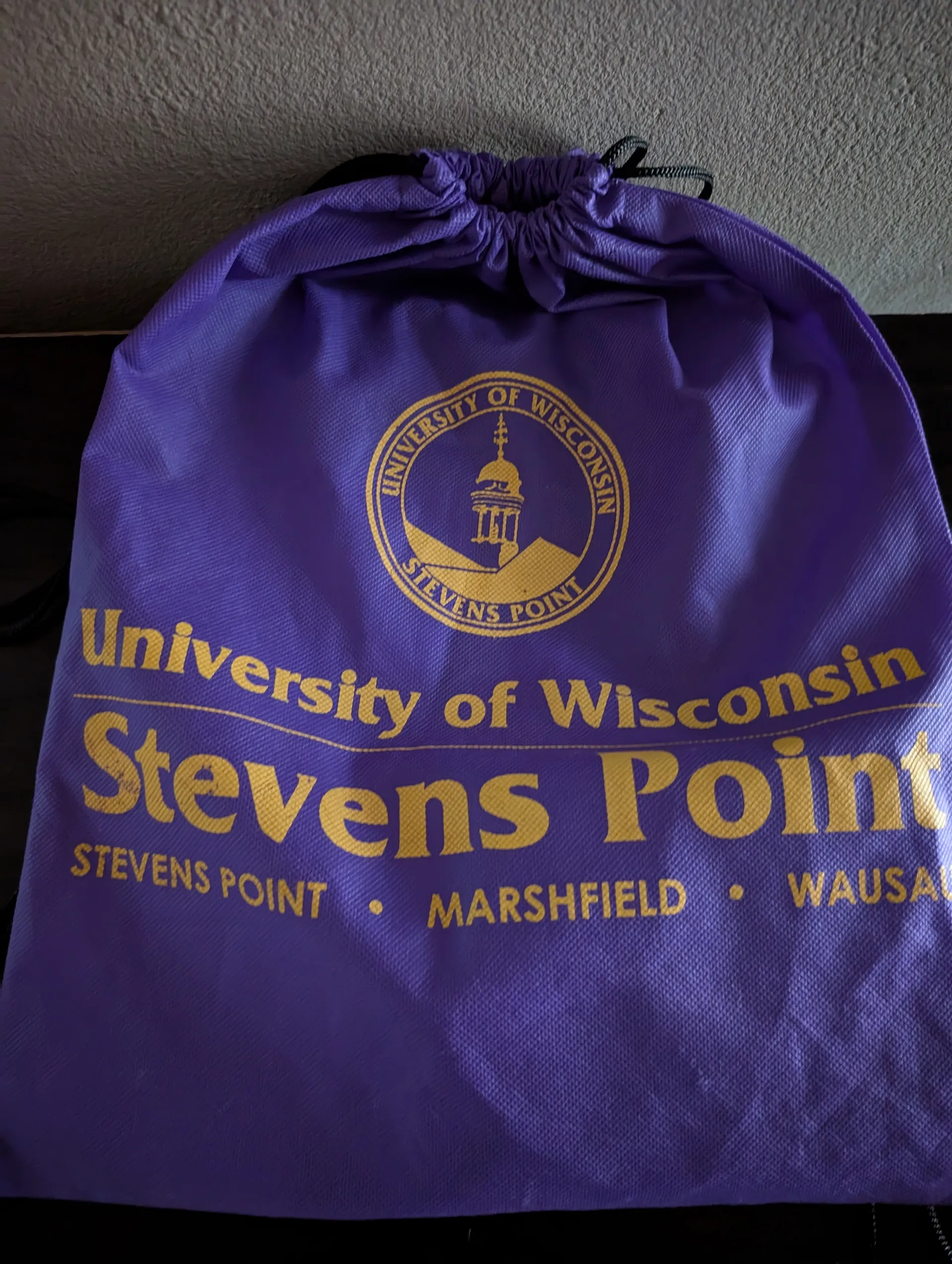 UW-Stevens Point postcard with bold purple lettering