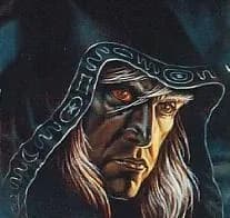 Raistlin in black robes, atmospheric portrait